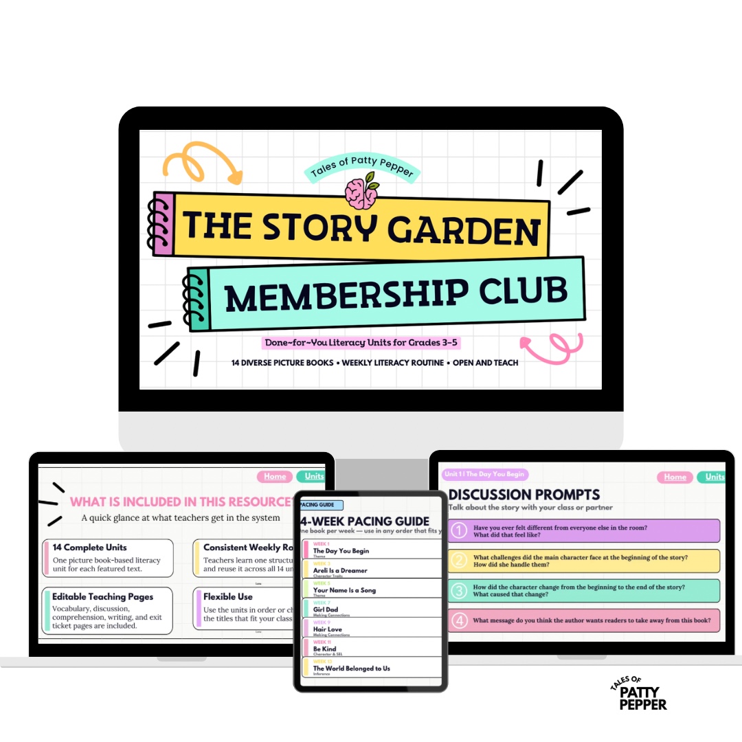 Story Garden Membership Club on desktop and tablet screens with 14 units